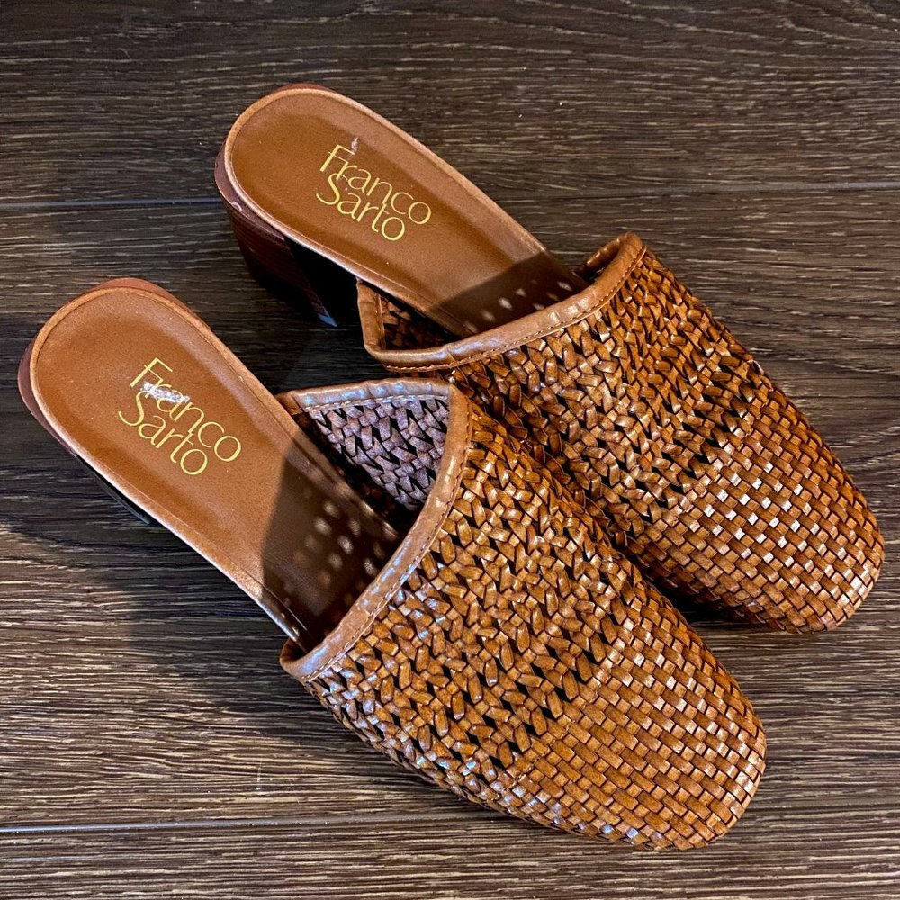 Franco Sarto Faux Leather Woven Nalla Mules